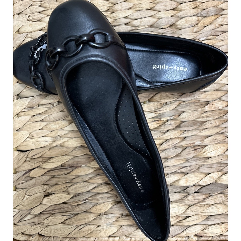 Easy Spirit Women's Shoe Sz 5.5 Black Leather Brandi Slip On Ballet Style Preppy